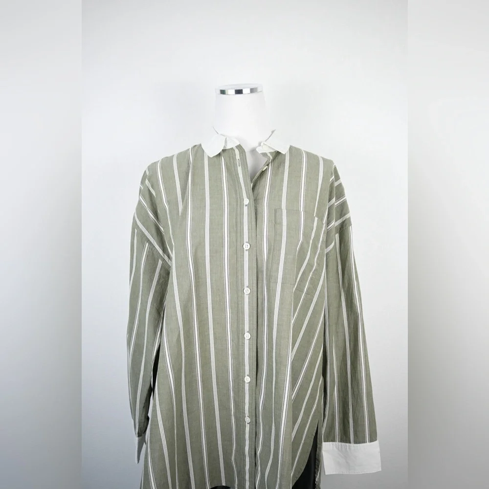 Madewell Olive Green Striped Button Down Shirt - Picture 12 of 13